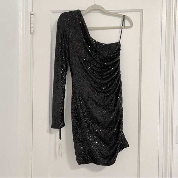 NWT Pinko Sequined One-Shoulder Dress sz S in Black - Picture 8 of 10
